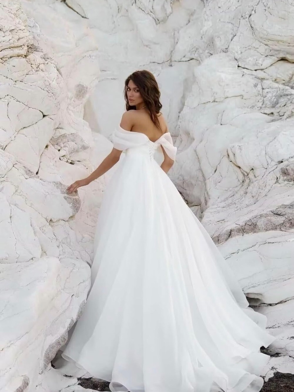 Off-the-Shoulder White Ball Gown Wedding Dress